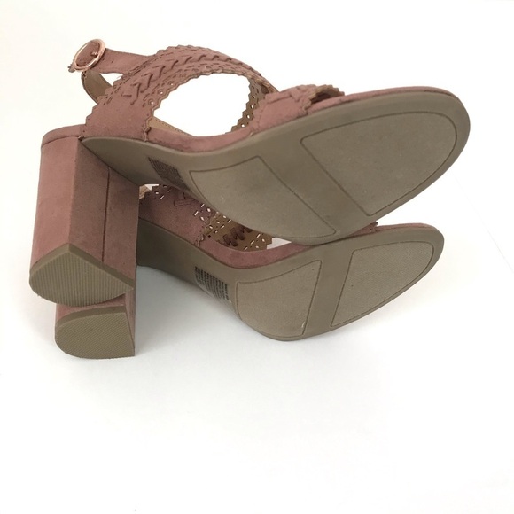 New! Block Heel Faux Suede Bohemian Pink Mauve Chunky High Heel Braided Sandals - Picture 8 of 12